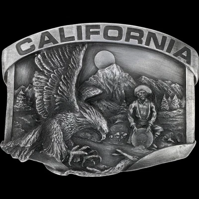 California Sierra Nevada Gold Rush Prospector Yosemite Frontier Vtg Belt Buckle - Image 1 of 3