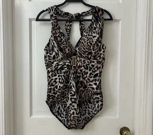 Miraclesuit Buckle Halter Sz 14 Rockstar Leopard Print One Piece Swimsuit - Picture 1 of 6