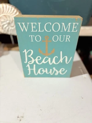 Letrero de decoración de pared de madera Welcome To The Beach House ancla náutica costera Foto 1 de 3