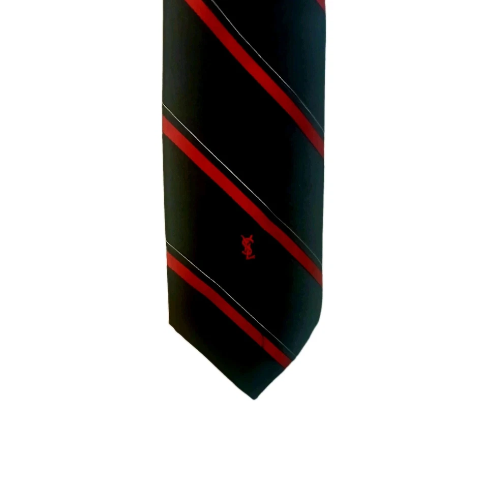Corbata de seda a rayas diagonales negras y rojas vintage Yves Saint Laurent Foto 1 de 4