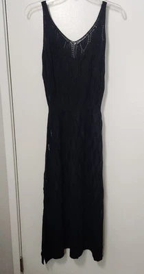 Women's Crochet Black V-Neck Sleeveless Dress Elastic Waist Open Knit XL Beach - Image 1 of 4