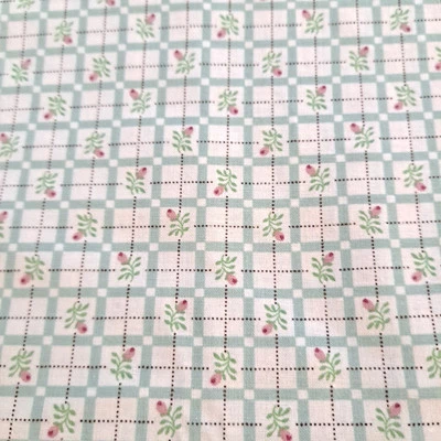 Vintage Tiny Rosebud Green Checkered Cotton Fabric 36" X 42" 1989 NTT Inc Quilt - Image 1 of 4