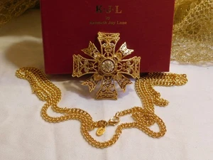 Kenneth Jay Lane Diamantes de Imitación Cruz de Malta Broche Giratorio Collar Colgante - Imagen 1 de 9