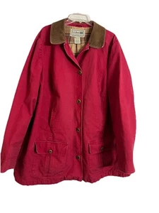 LL Bean Chore Jacke Scheunenmantel Damen 3X rot Cordkragen Flanell gefüttert - Bild 1 von 3