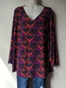 Woman Within Gr. 14/16 Oberteil geometrisches Muster Schmetterlingsärmel Pullover V-Ausschnitt - Bild 1 von 9
