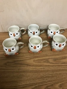 Vintage Fitz & Floyd Eule Keramik Tasse Kaffeetasse Set handbemalt 6er Set - Bild 1 von 7