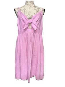 NWT Old Navy Pink Fit & Flare Tie-Front Smocked Linen-Blend Mini Cami Dress - Picture 1 of 16