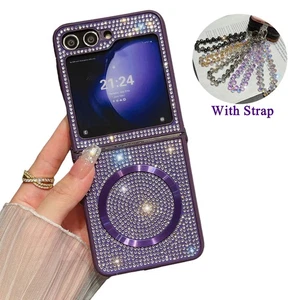 For Galaxy Z Flip 7/7FE/6 Bling Glitter Magnetic Slim Shockproof Case w/ Lanyard - Picture 1 of 14