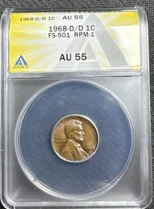1968 D/D Error! Lincoln Memorial Cent Coin RPM-001 FS-501 AU ANACS Certified - Picture 1 of 8