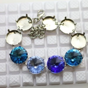 Armbandfassung 14mm Rivoli Rund Rhodium für Glas & Cabochons DIY Schmuck - Picture 1 of 14