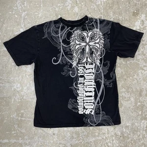 Southpole Shirt Mens XL Extra Large Black Y2K Graphic Cross Angel Wings Tee - Picture 1 of 9