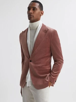 REISS Apsara Slim Fit Velvet Single Breasted Blazer in Dusty Pink UK Size 4O " - Image 1 of 4