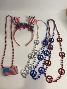 NWT 4th of July Patriotic Headband Tinsel Red White Blue  Necklaces Light Up - Picture 1 of 4