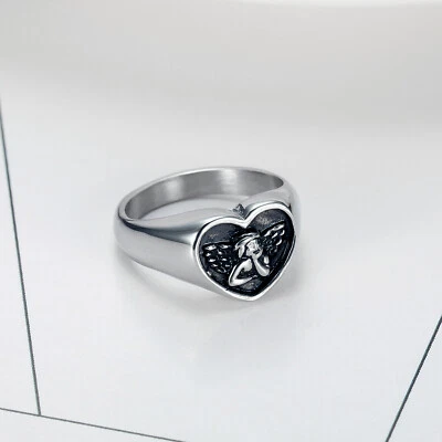 Обручальное кольцо из нержавеющей стали кольцо нейтральный ангел обещание модные группы - Изображение 1 из 3