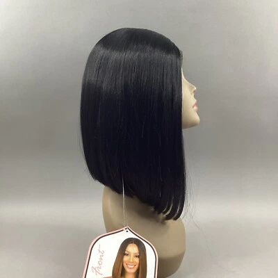 Peluca frontal de encaje sintético premium recta hasta los hombros negro azabache Tiah #1 Foto 1 de 4