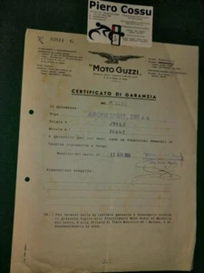 certificato garanzia Guzzi 250 Airone Sport 1950 a firma Gerardo Bonelli T.17925 - Picture 1 of 1