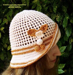 BERET  CHAPEAU-CLOCHE  CROCHET FAIT MAIN ARTISANAT FRANCAIS PIECE UNIQUE * - Picture 1 of 1