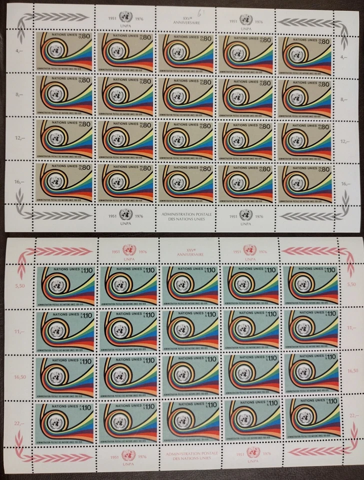 UN GENEVA 1976 * UN POSTAL ADMINISTRATION * 2 SHEETS  Scott 61-62 MNH Collection - Image 1 of 1