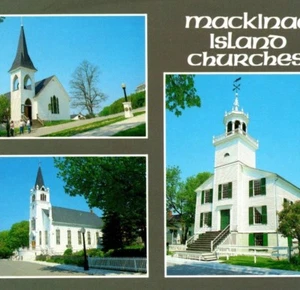 Mackinac Island Churches Mission St. Anns Trinity Episcopal MI Vintage Postcard - Picture 1 of 7