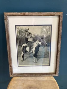 Vintage Framed Black and White Photo "Justin Tubb and His Pony" Rustic Decor - Picture 1 of 8