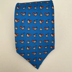 Holland & Sherry Mens Necktie; Blue with roosters and clocks; 57 x3.75; all silk - Picture 1 of 4