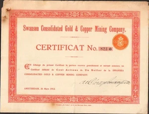 SWANSEA Consolidated Gold & Copper Mining Cy (AMSTERDAM PAYS-BAS) (P) - Picture 1 of 1