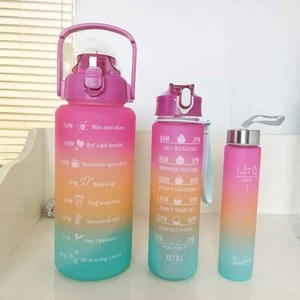 64Oz Motivational Water Bottle with Time Marker & Straw for Sport and set 3pcs - Picture 1 of 2