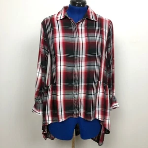Bobeau Women's Size Small Plaid Button Down Top Back Hi Low - Picture 1 of 8