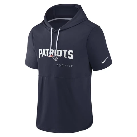 New England Patriots Nike Short Sleeve Pullover Hoodie Men's 2023 NFL Pats Navy Cover