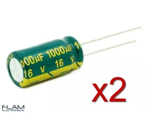 2x Condensateur JCCON 16V 1000uF 8x16mm Aluminium Capacitor LOW ESR - Imagen 1 de 2