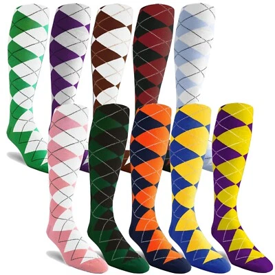 Calcetines de golf coloridos hasta la rodilla de algodón Argyle para hombre AA-ZZ Foto 1 de 4
