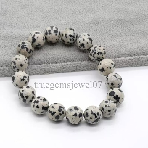 VALENTINO Bracciale elegante perle diaspro dalmata pietre preziose regalo braccialetto 6 mm 8 mm 10 mm