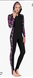Miosizul L Purple Full Body Hoody Rash Guard Black Zip Swimsuit Long Pant Sleeve - Picture 1 of 19