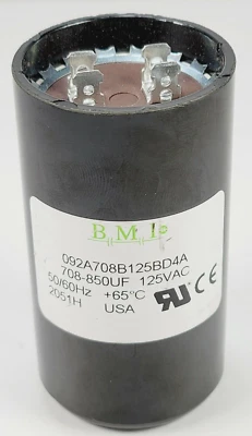 Condensador Motor Eléctrico Arranque AC 708 - 850 uF x 125 VAC BMI 092A708B125BD4A  Foto 1 de 4