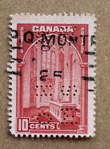 Canada 1938 10 cent  # O241 Pictorial Issue Memorial Chamber  used OHMS perfins