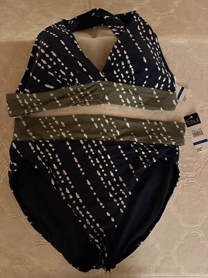 Top de bikini con bandas en la espalda cruzada y parte inferior de cintura alta para mujer ANNE COLE 2 piezas trajes de baño Foto 1 de 4