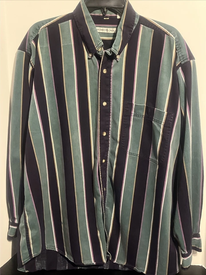 Vintage Members Only Striped Button Down Shirt Sz Large - Image 1 of 4