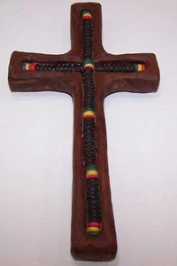 Handmade Wood & Beads Wall Cross 9" x 5" - Pre-Owned - Picture 1 of 4