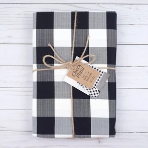 Fabric Tablecloth 60x104 Buffalo Check Plaid Black Ivory Easy Care - Picture 1 of 3