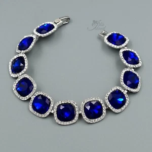 Women Rhodium Plated Navy Blue Crystal Rhinestone Bracelet 08676 Fashion Jewelry - Picture 1 of 4