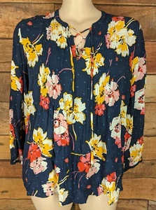 Old Navy Tunika-Top mit Blumenmuster ~ Damen XL ~ blau rot gelb Biesen vorne - Bild 1 von 9