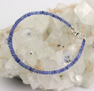 Blue Tanzanite 3-4MM Faceted Rondelle Gemstone Beaded Women Bracelet Gift 6-8" - Picture 1 of 8