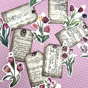 Tulip Tags Die Cut Vintage Style Easter Collage Junk Journals Scrapbooking - Picture 1 of 5