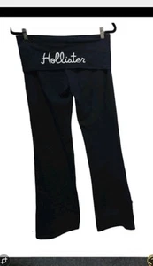 Y2K Hollister Solid Blue Vintage Script Lettering Foldover Yoga Pants Flare L - Picture 1 of 3