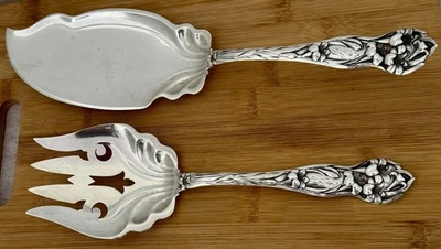 RARE WATSON LILY ART NOUVEAU STERLING LILY PATTERN 2 PIECE FISH SERVING SET - Image 1 of 4