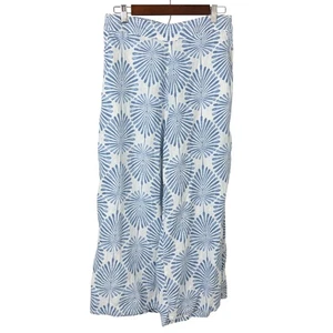 Joie Womens Linen Pants Wide Leg Crop Light Beachy White Blue Palm Large 30x25 - Picture 1 of 11