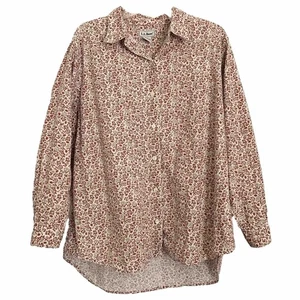 L.L. Camisa Bean Mujer XL 100% Algodón Rojo Ditsy Floral Botón Manga Larga Cuello - Imagen 1 de 8