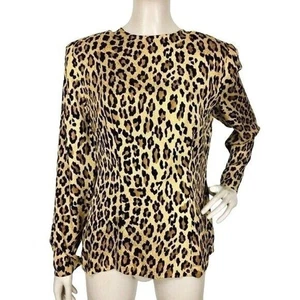VTG 80s Carlisle Metallic Shimmer Silk Cheetah Print High-Shoulder Blouse Size 4 - Picture 1 of 8