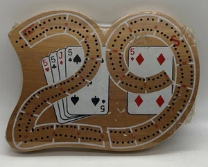 Small Wooden 2 Track "29" Shaped Cribbage Board with Pegs Brand new 6" x 4" - Picture 1 of 2