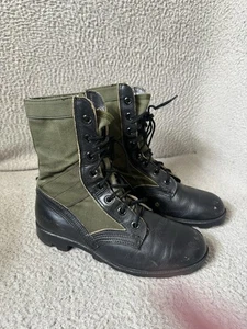 Vintage US Military Jungle Combat Boots Black Leather Green Size 6.5R Vietnam - Picture 1 of 8